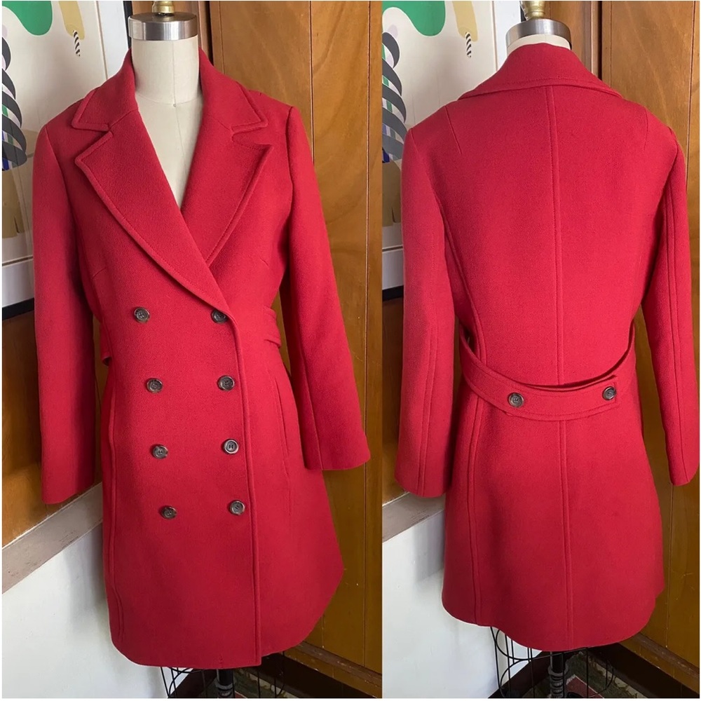 Vintage J Crew Double Breasted Red Wool Day Coat